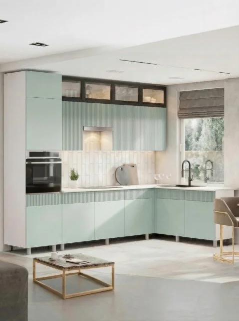 Угловая кухня София Гренто 3,0х1,8м белый/ментол со столешницей, ЛДСП/МДФ