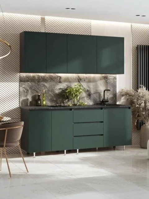 Кухонный гарнитур Челси 2м ЛДСП изумрудный/графит со столешницей
